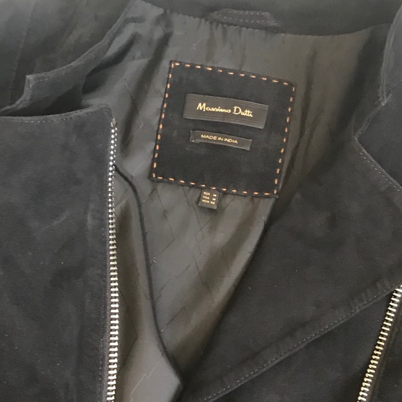 💯Real Suede Massimo Dutti Navy Moto Jacket - Picture 11 of 12